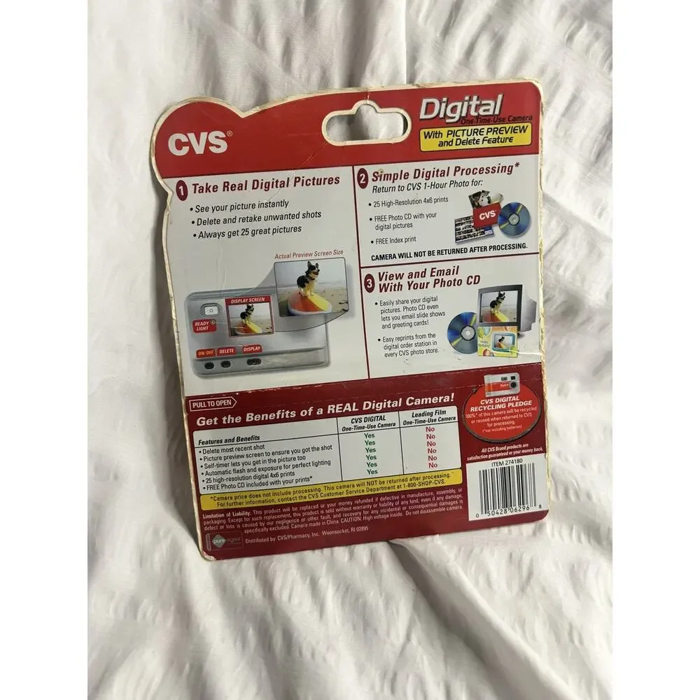 Digital Camera One Time Use Cvs 25 Indoor Outdoor Picture Preview Delete Feature